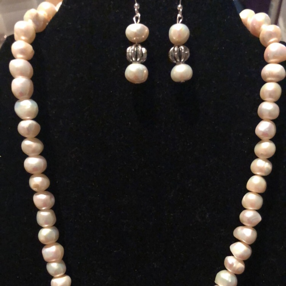 Pearl necklace and earrings